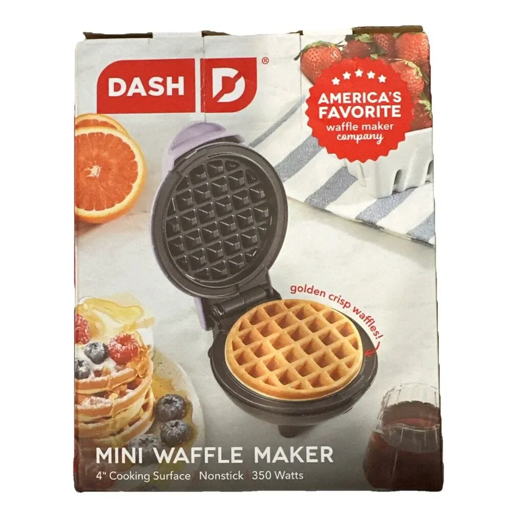 Dash Mini Waffle Maker 4” Cooking Non Stick 350 Watt Fast Breakfast Purple NEW!